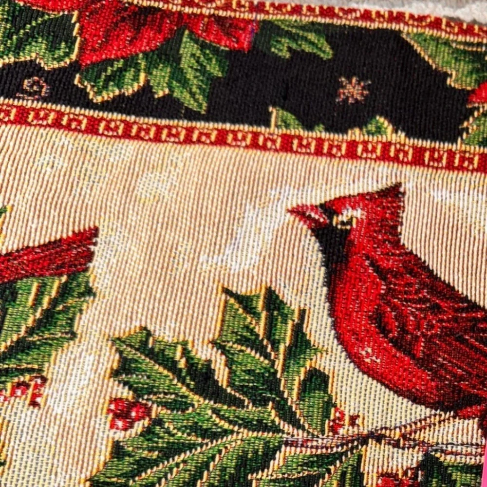 Christmas Cardinal Poinsettia Woven Tapestry Table Runner Holiday Decor 70x13